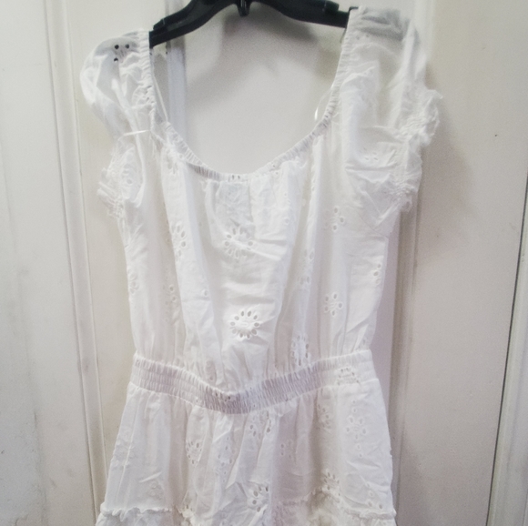 Aqua Eyelet Tiered Peasant Dress - Picture 5 of 6